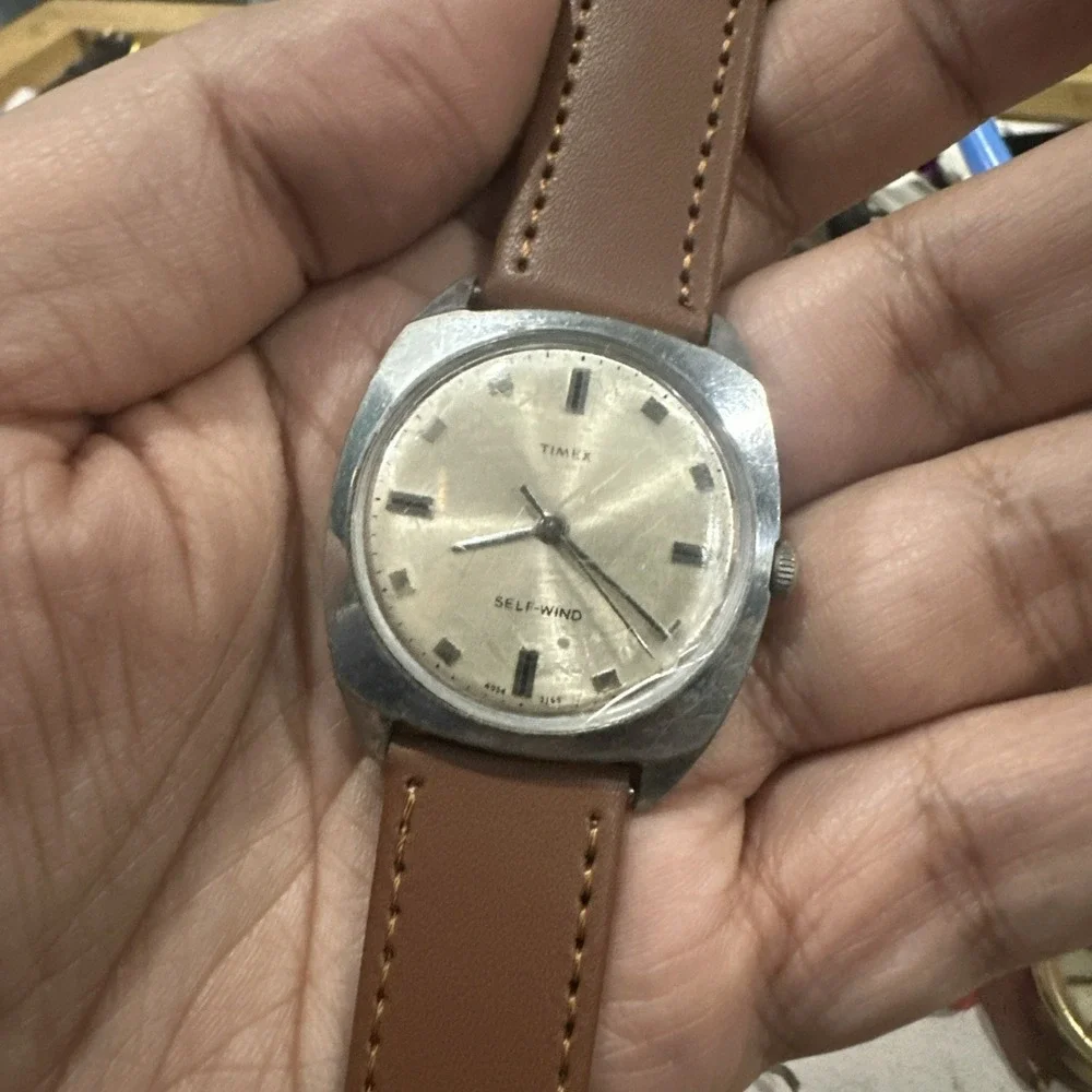 Working Vintage 1969 Timex Square Self wind Automatic Mens Watch New Strap 35mm